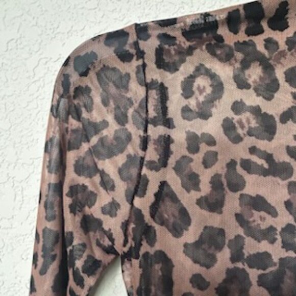 NWT Mesh Leopard Animal Print Mock Neck Bodysuit Fitted Top - Picture 7 of 8
